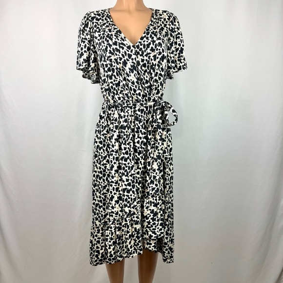 Rachel Roy Sz 0X Wrap Leopard Print Sexy Cocktail Short Sleeve Rayon Midi Dress - Picture 1 of 14